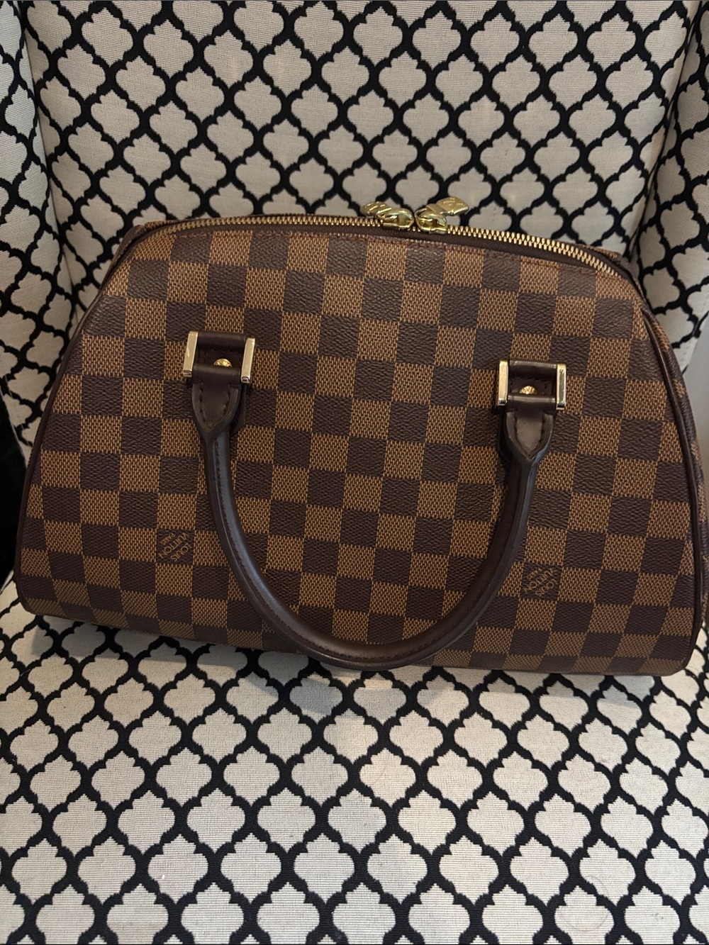 Louis Vuitton Damier Ebene Satchel in Brown with Gold Hardware